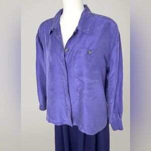 🆕 Vintage 100% Matte Silk Lavender Blouse | Classic Relaxed Button-Up | 90s